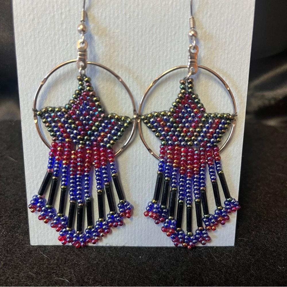 New Seed Bead Star Dangle Boho Earrings